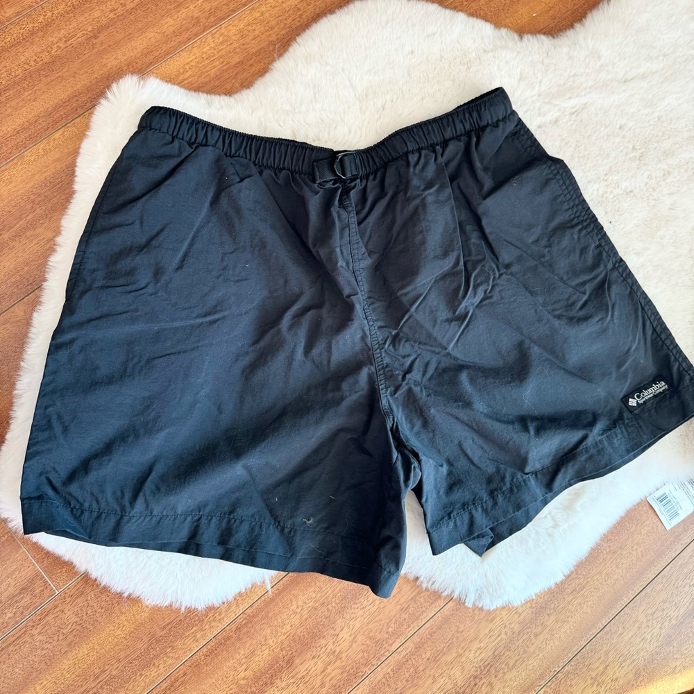 Columbia Cargo Shorts Black Zip Pockets Self-Belted Nylon Water Swim Women’s XL